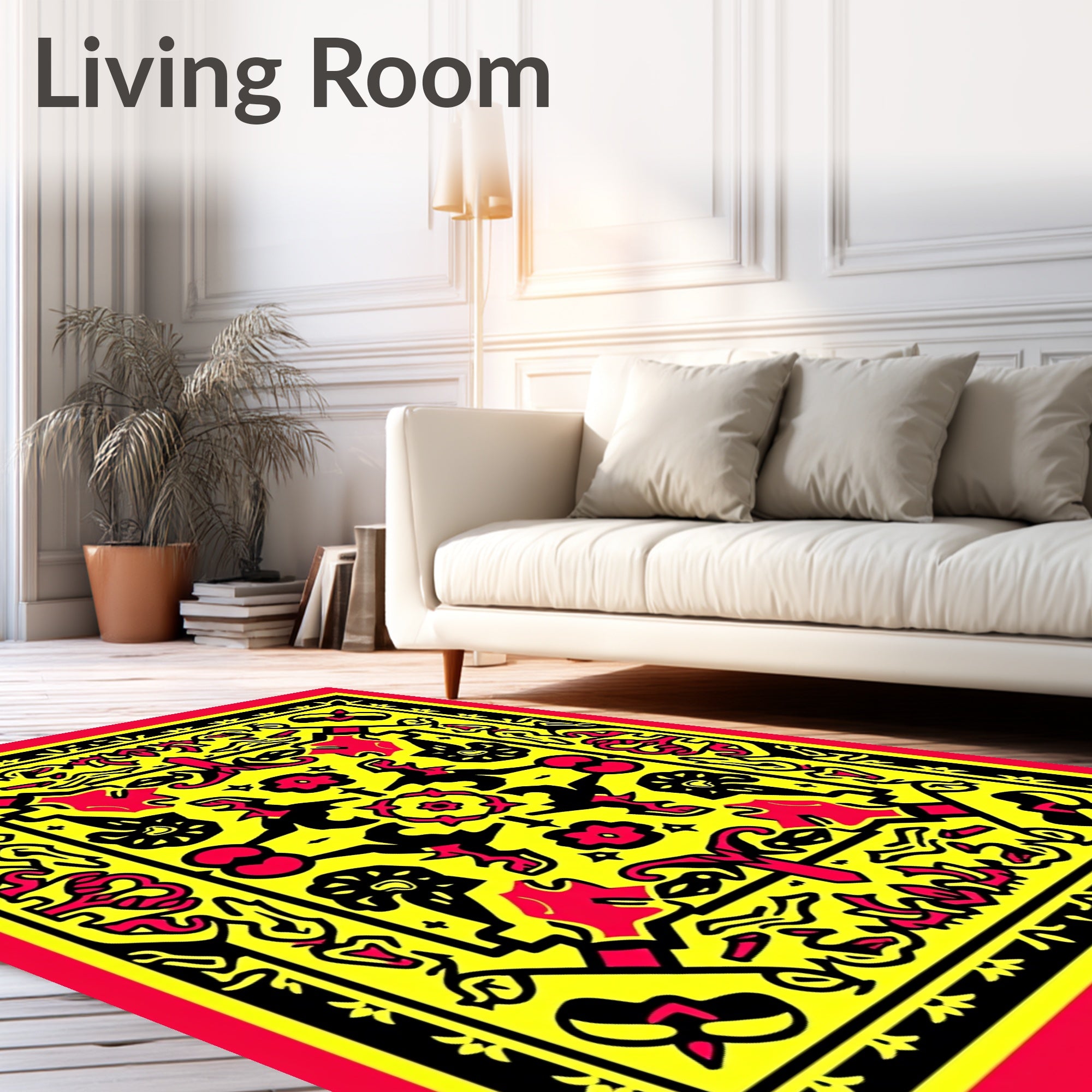 Bold Yellow Red Abstract Garden Rug