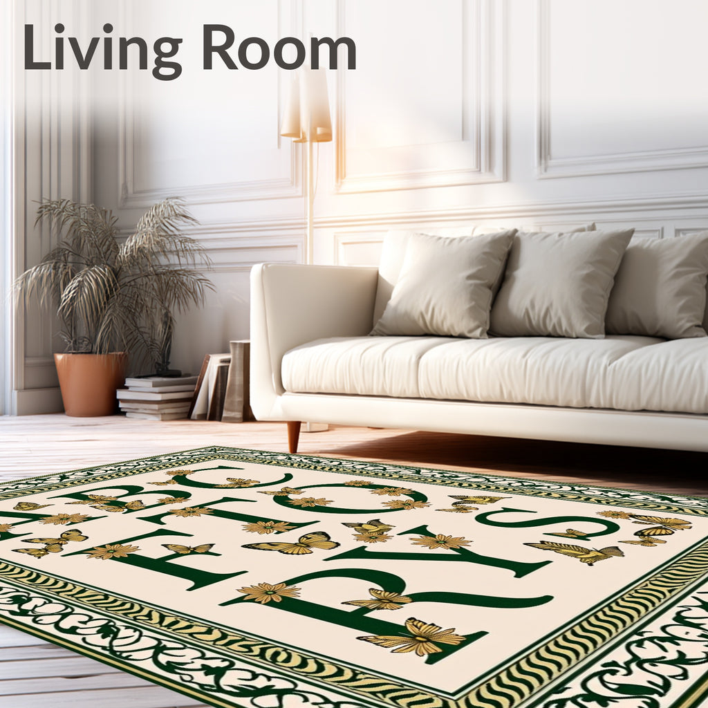 Alphabet Garden Butterfly Yellow Floral Rug