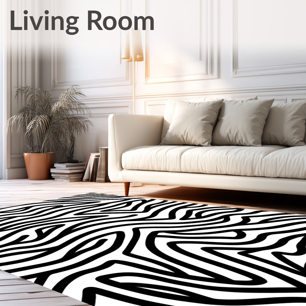Black White Abstract Animal Print Rug