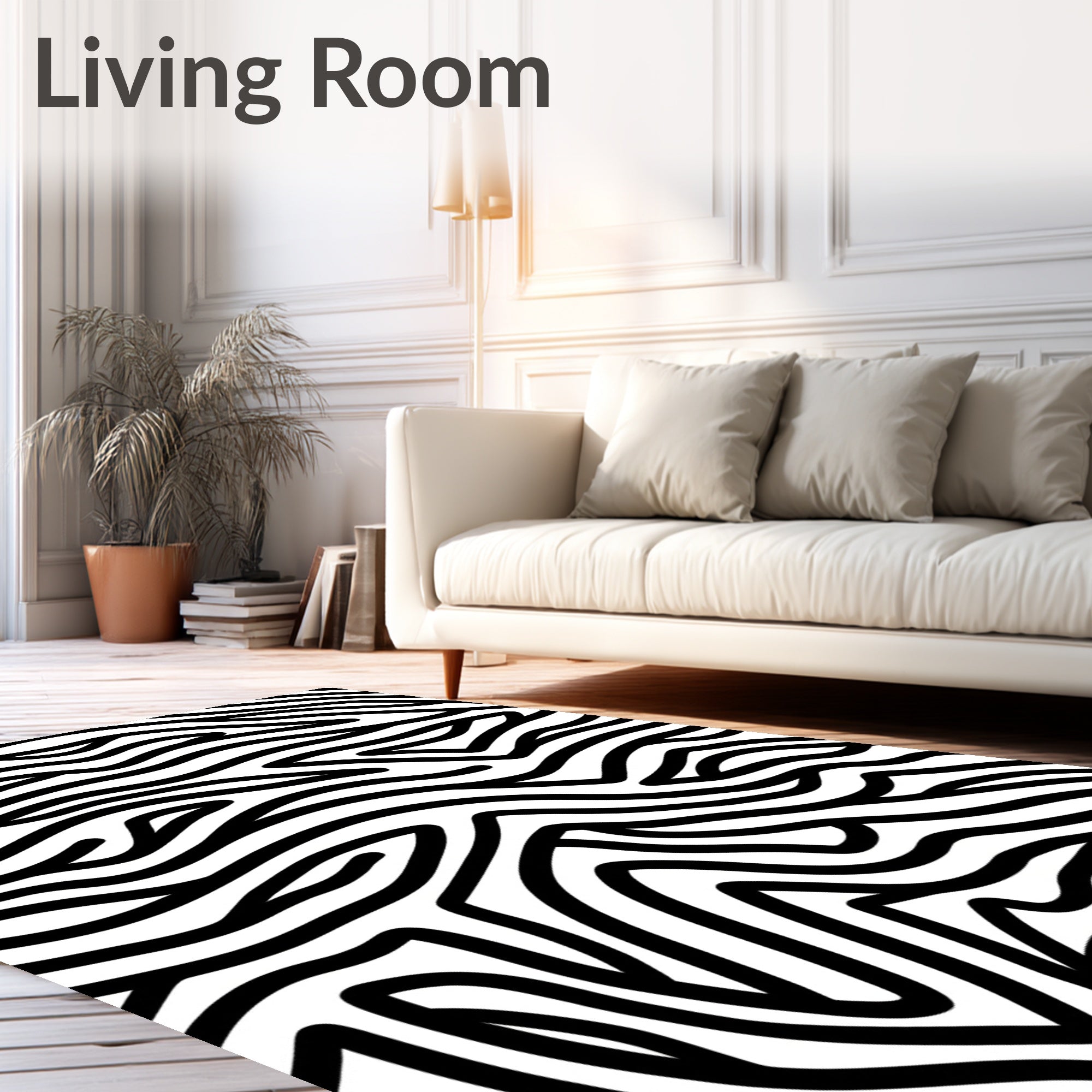 Black White Abstract Animal Print Rug