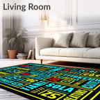 Bold Cyan Red Geometric Typography Rug