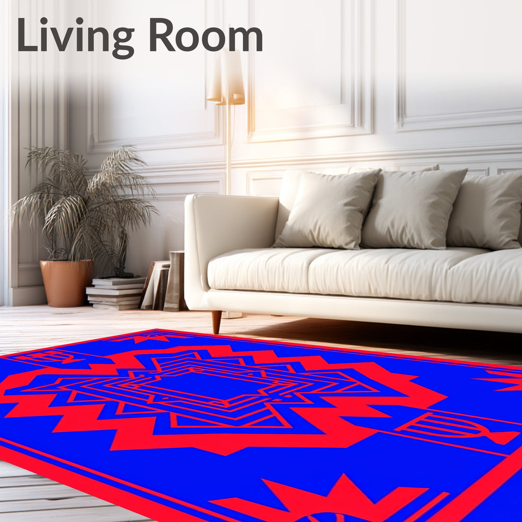 Bold Blue Red Geometric Symmetry Rug