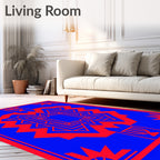 Bold Blue Red Geometric Symmetry Rug