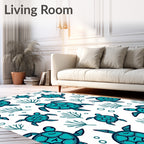 Vibrant Teal Sea Turtle Coral Collage Rug