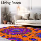 Vibrant Orange Mandala Floral Burst Rug