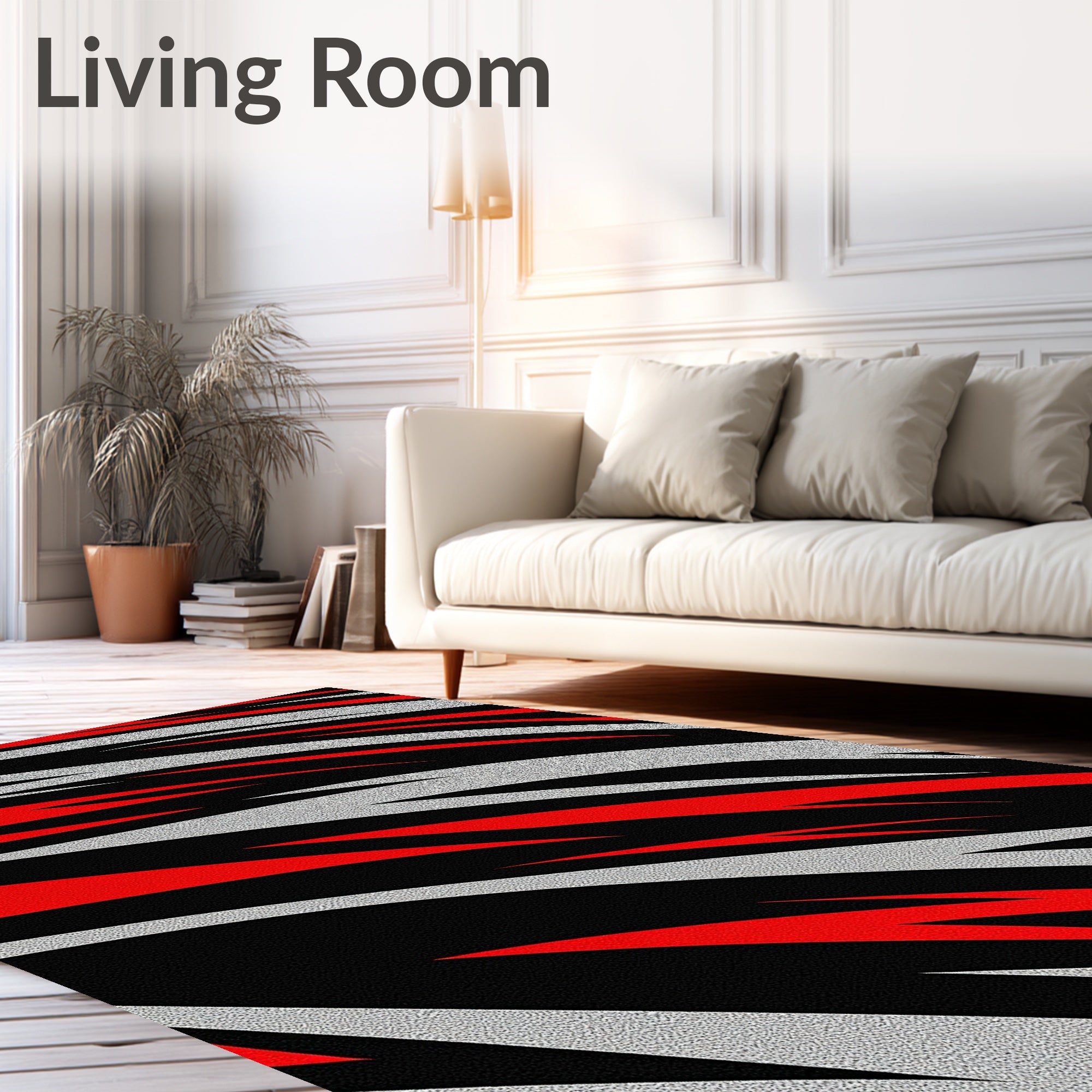 Bold Red Black White Stripe Rug