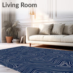 Deep Blue Swirling Abstract Lines Rug