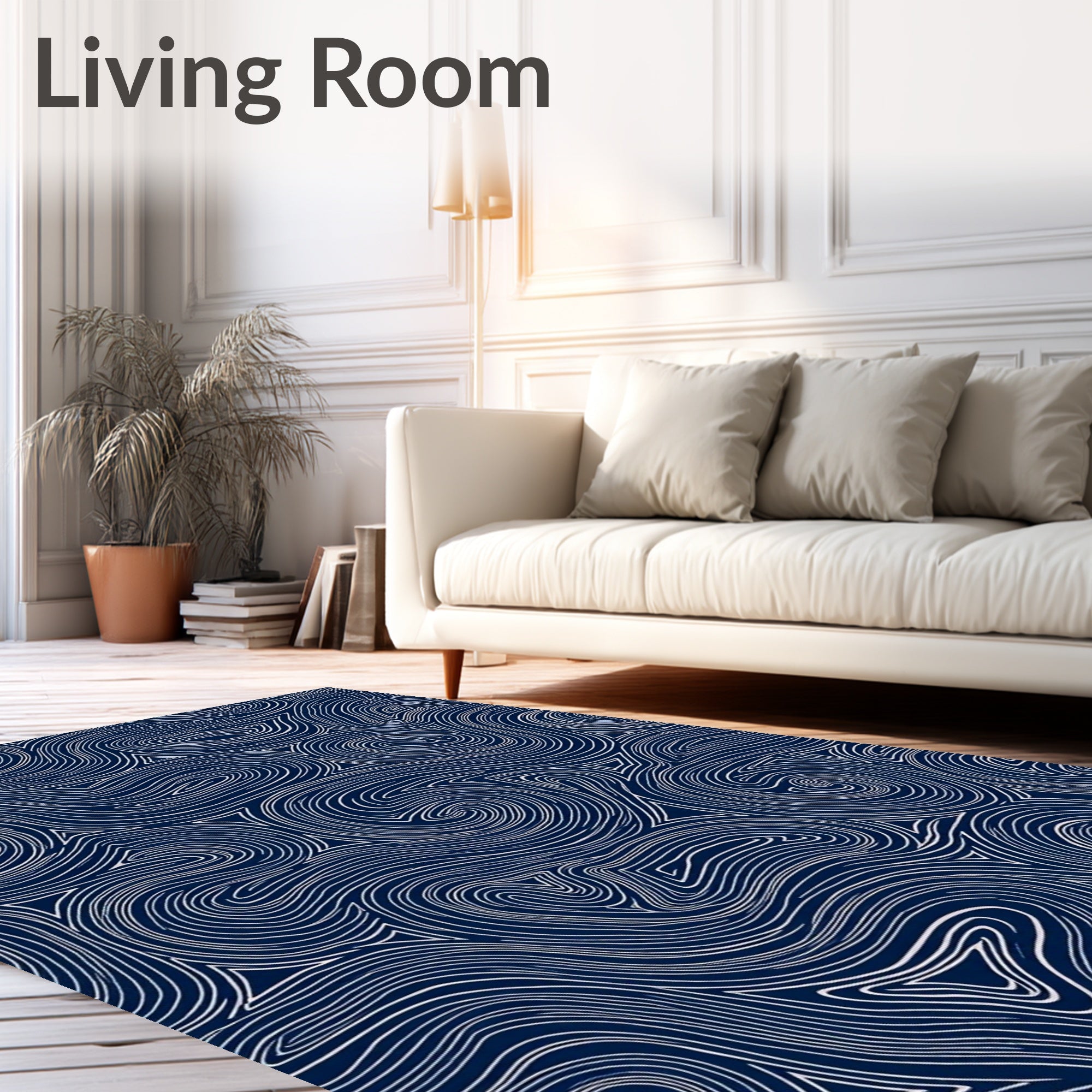 Deep Blue Swirling Abstract Lines Rug