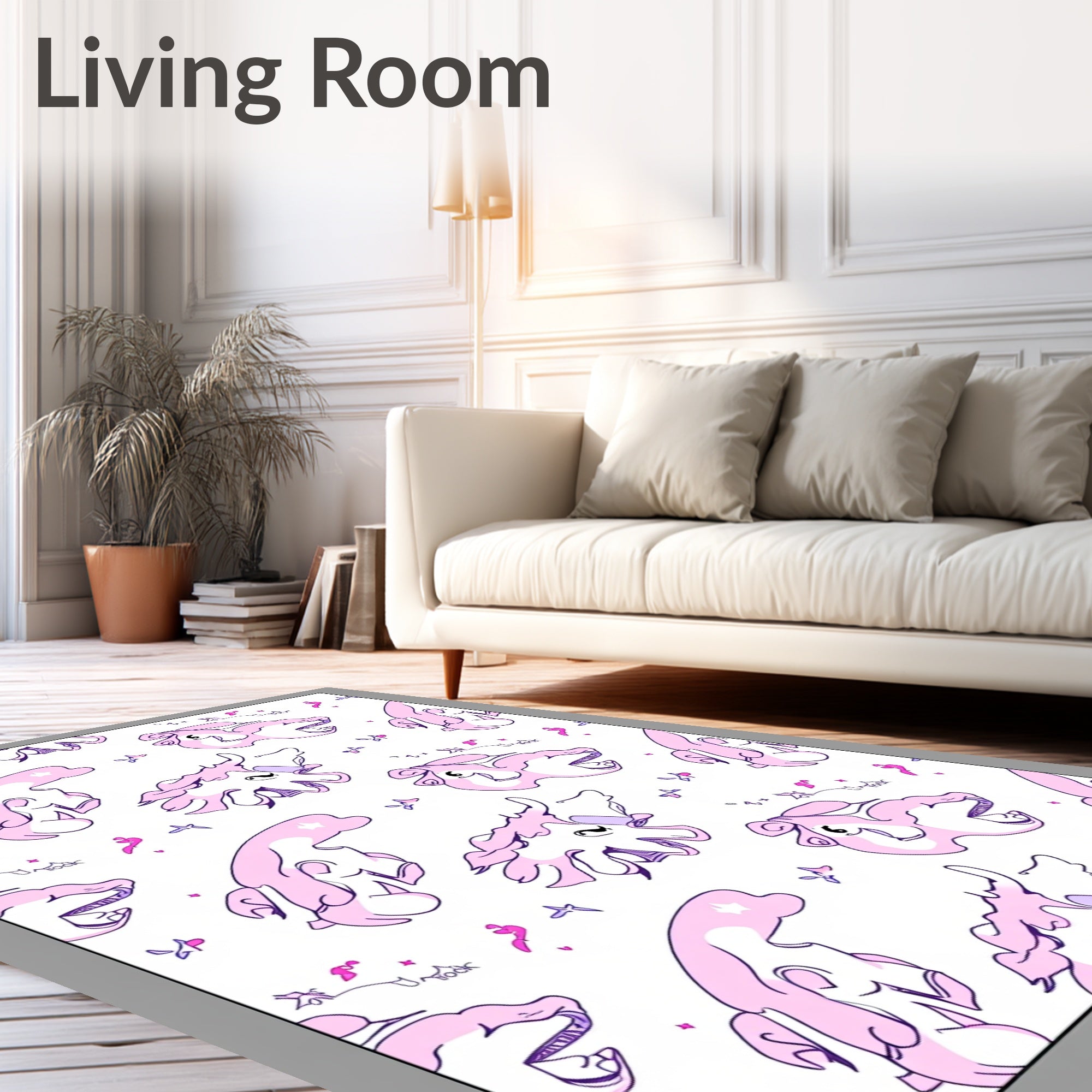 Playful Pink Cartoon Creatures Abstract Rug