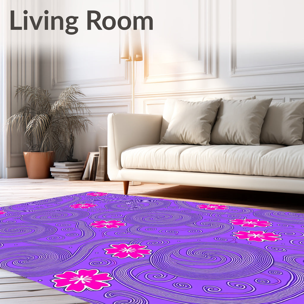 Whimsical Pink Cherry Blossom Swirl Rug