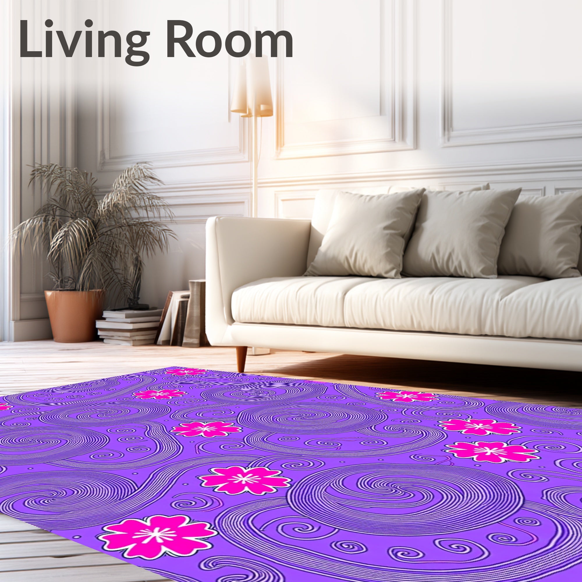 Whimsical Pink Cherry Blossom Swirl Rug