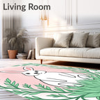Cute White Bunny Surrounded by Greenery Rug