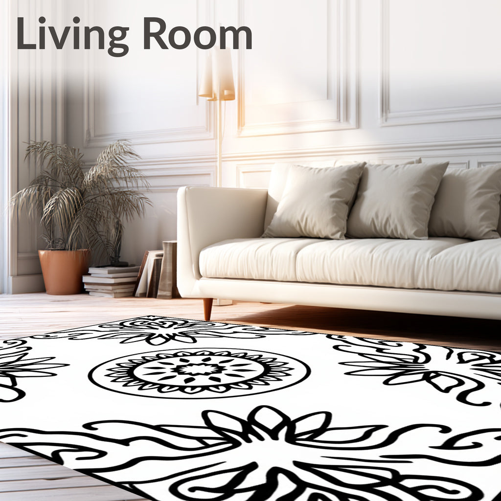 Monochromatic Floral Mandala Corner Rug