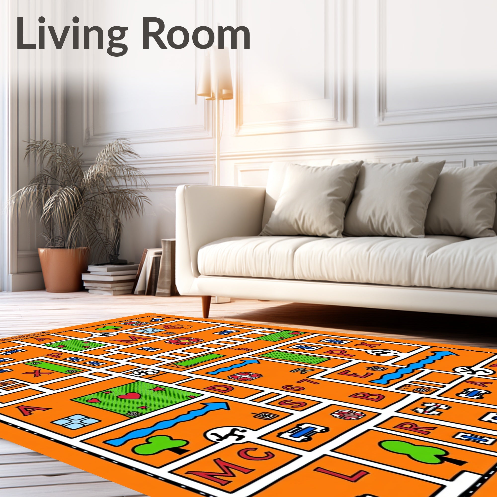 Whimsical Cartoon City Map Rug