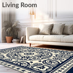 Navy Cream Intricate Circular Ornament Rug