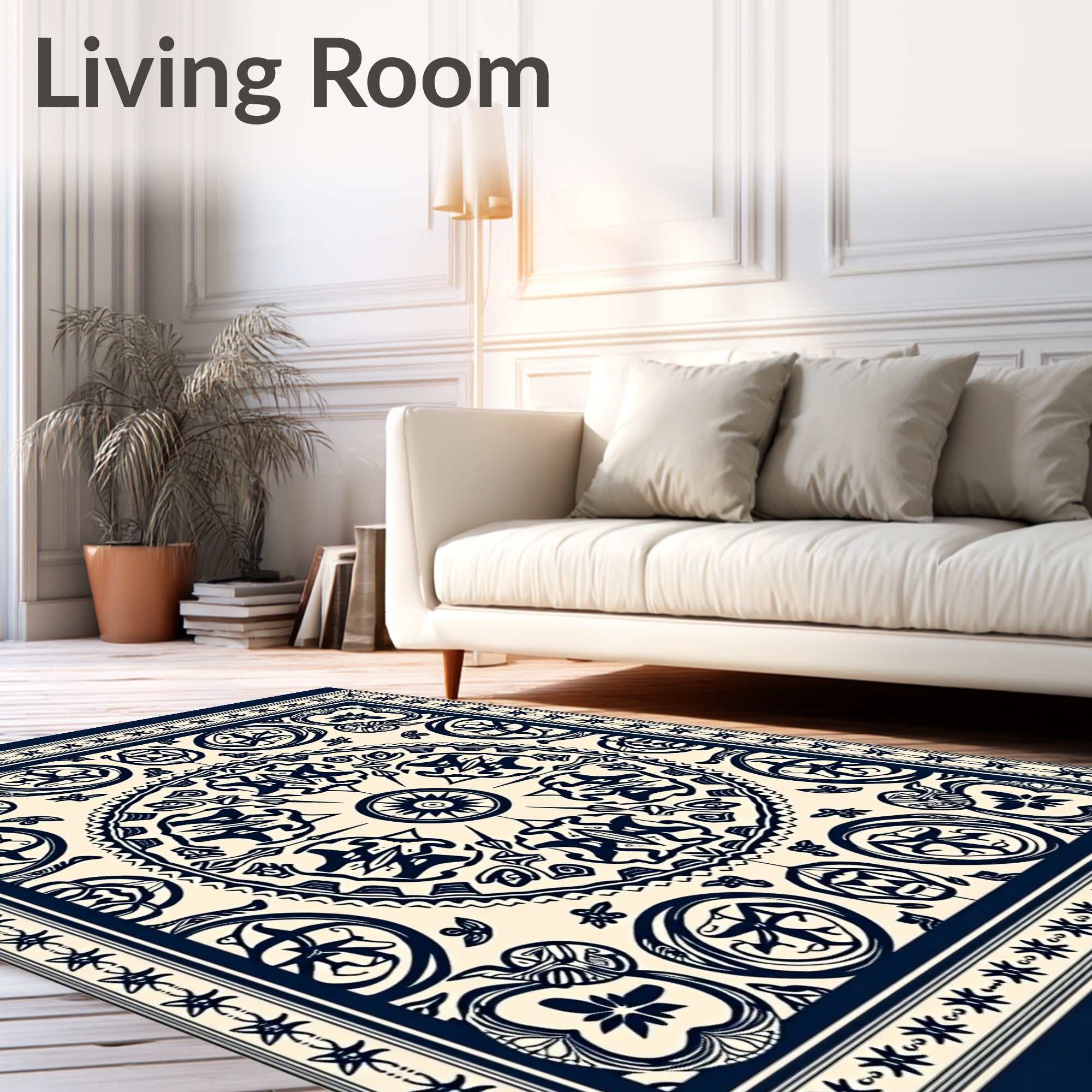 Navy Cream Intricate Circular Ornament Rug