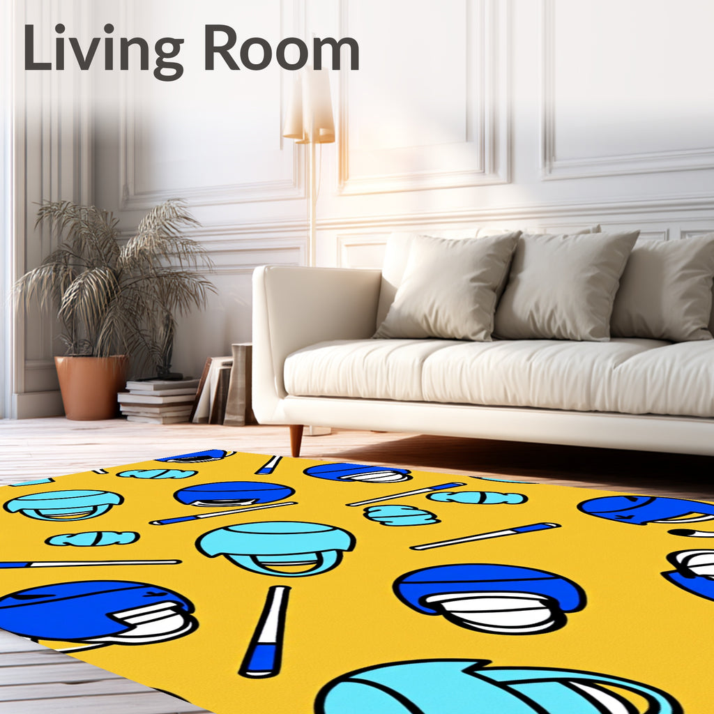Blue Helmet Whimsical Cartoon Sport Rug