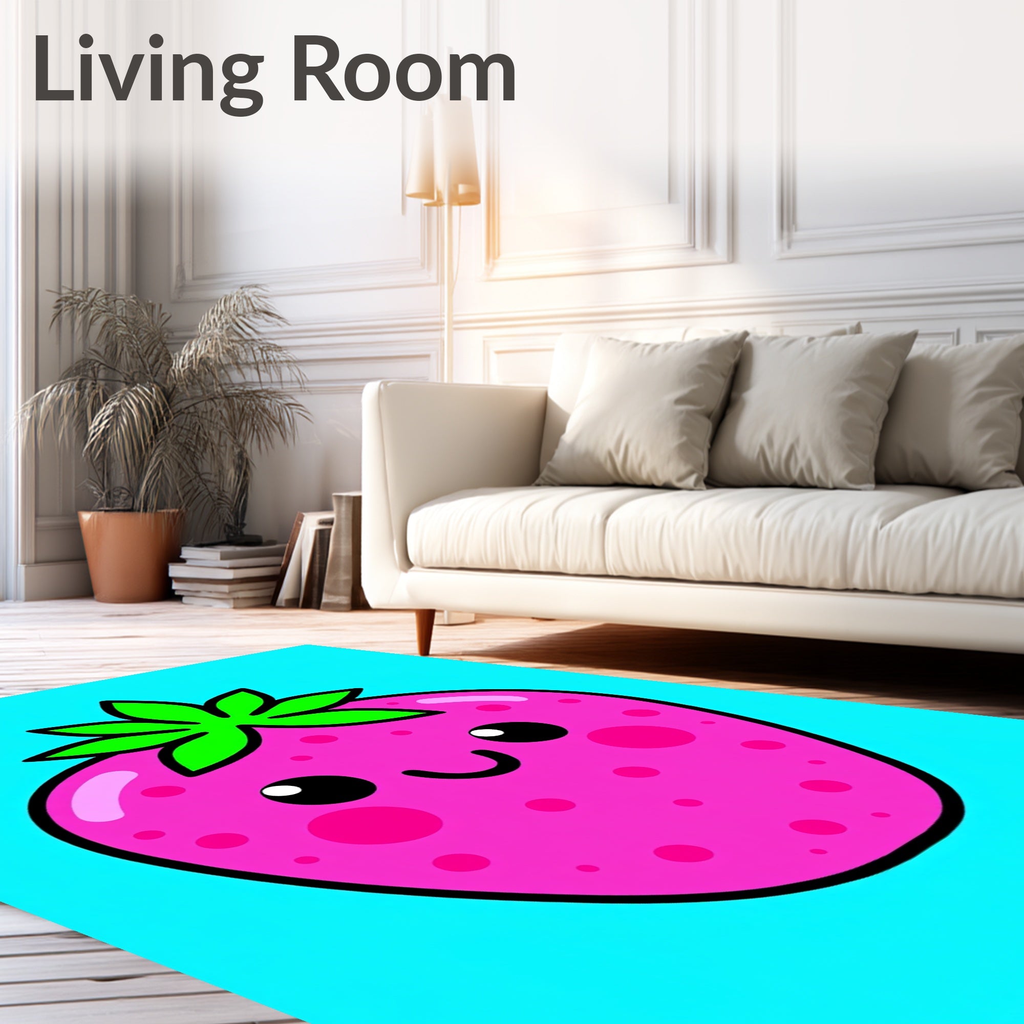 Happy Pink Strawberry Kawaii Cute Rug