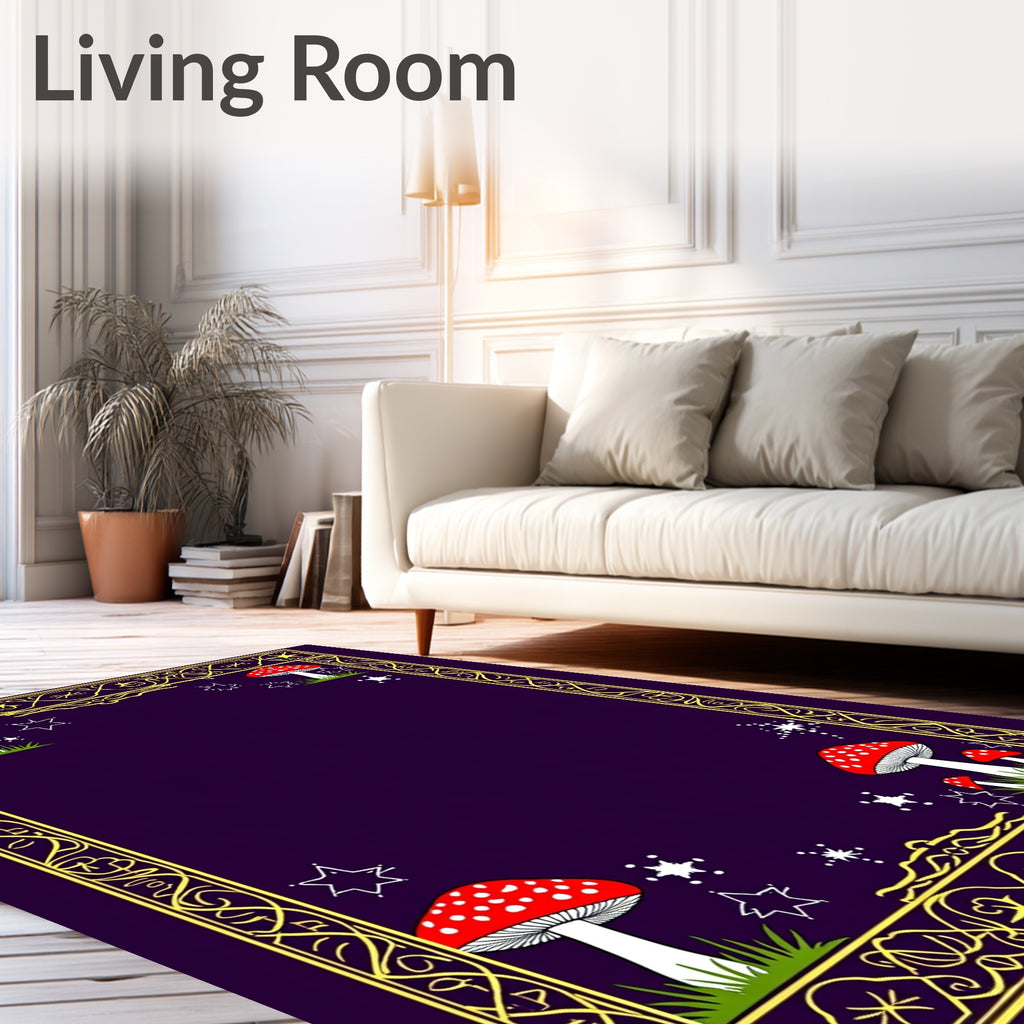 Dreamy Red Mushroom Stars Border Rug