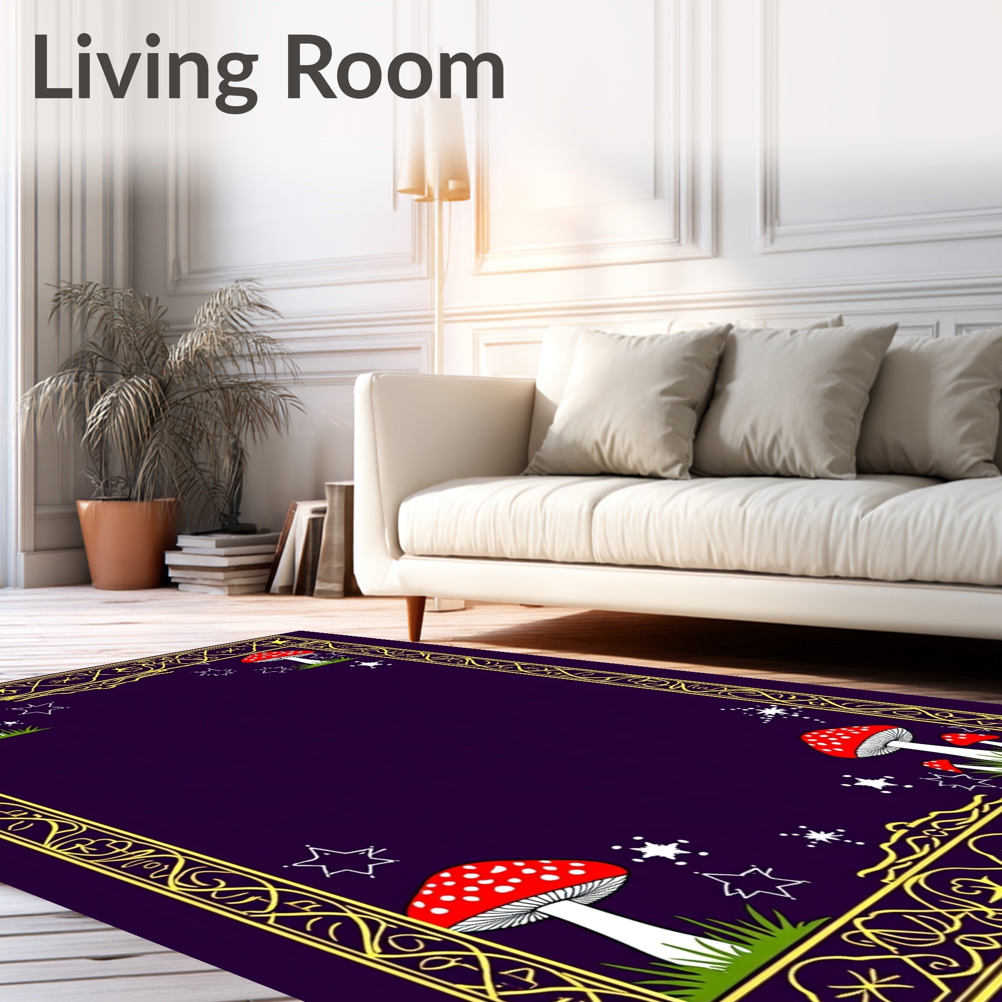 Dreamy Red Mushroom Stars Border Rug