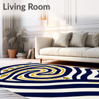 Navy Yellow Swirling Bee Stripe Rug