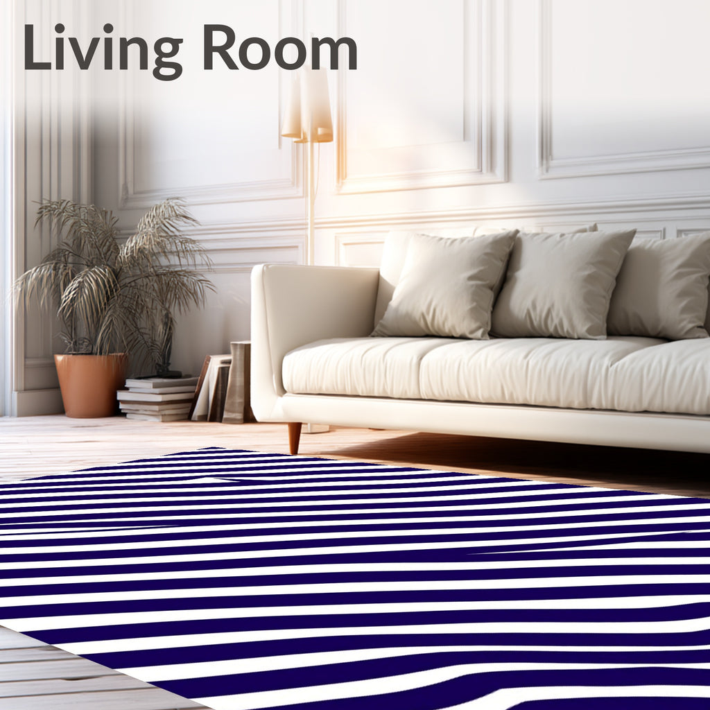 Deep Blue Diagonal Stripe Wave Rug
