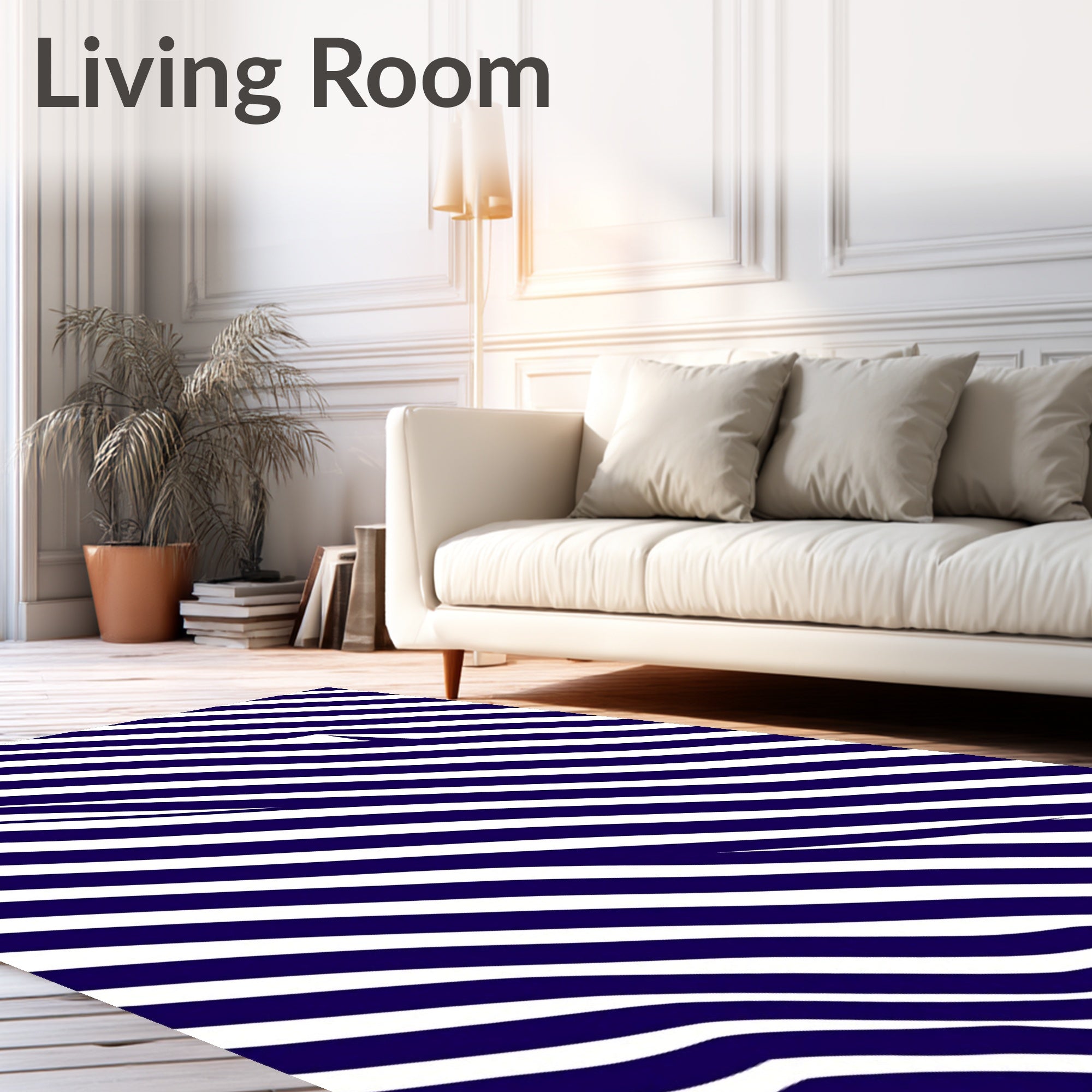 Deep Blue Diagonal Stripe Wave Rug