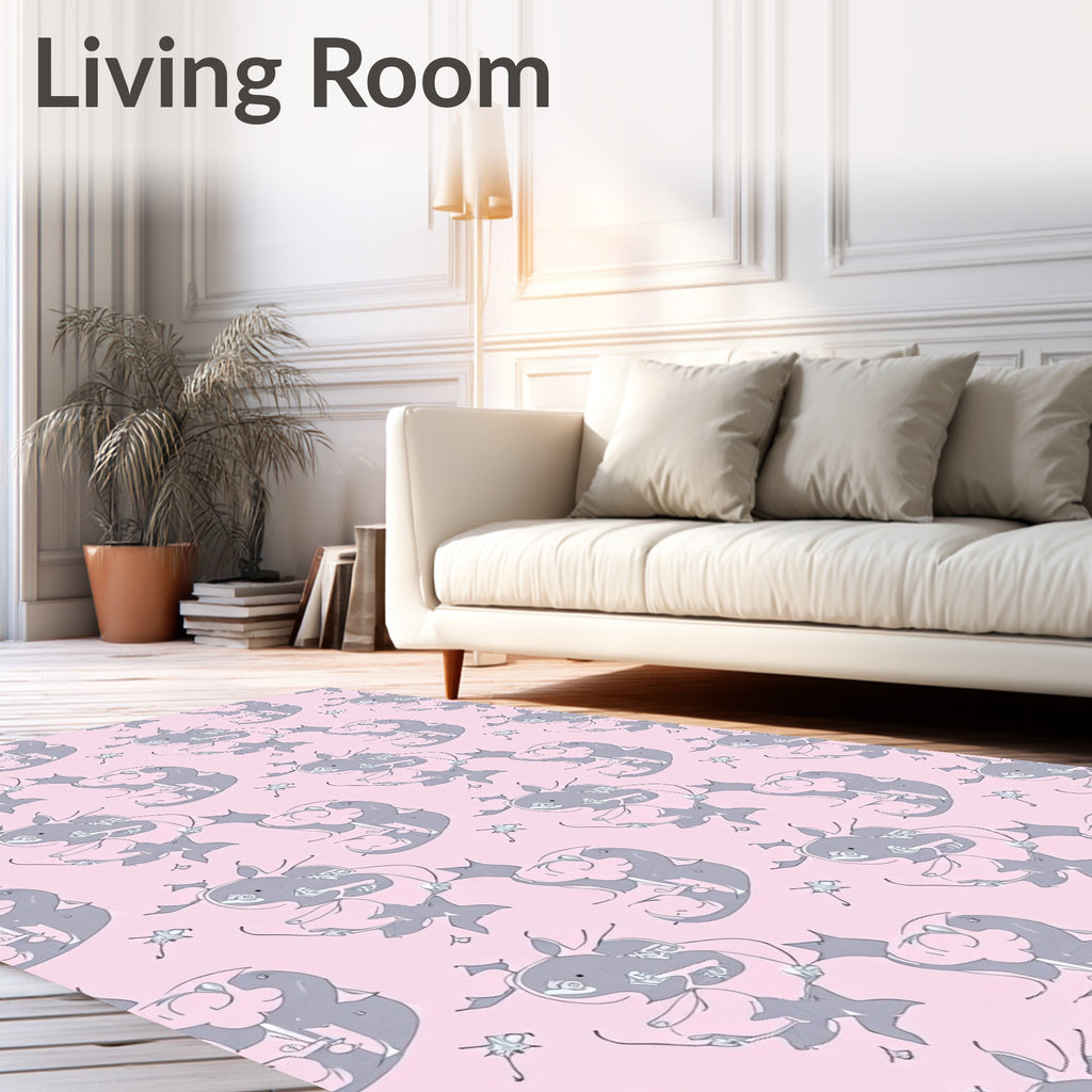 Charming Pink Elephant Whimsical Repeat Rug
