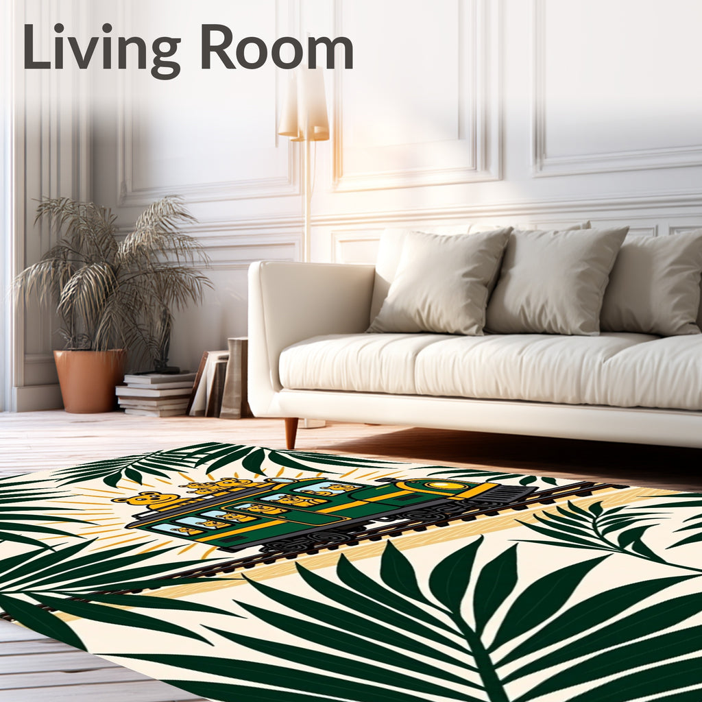 Green Train with Yellow Bears Tropical Journey Rug