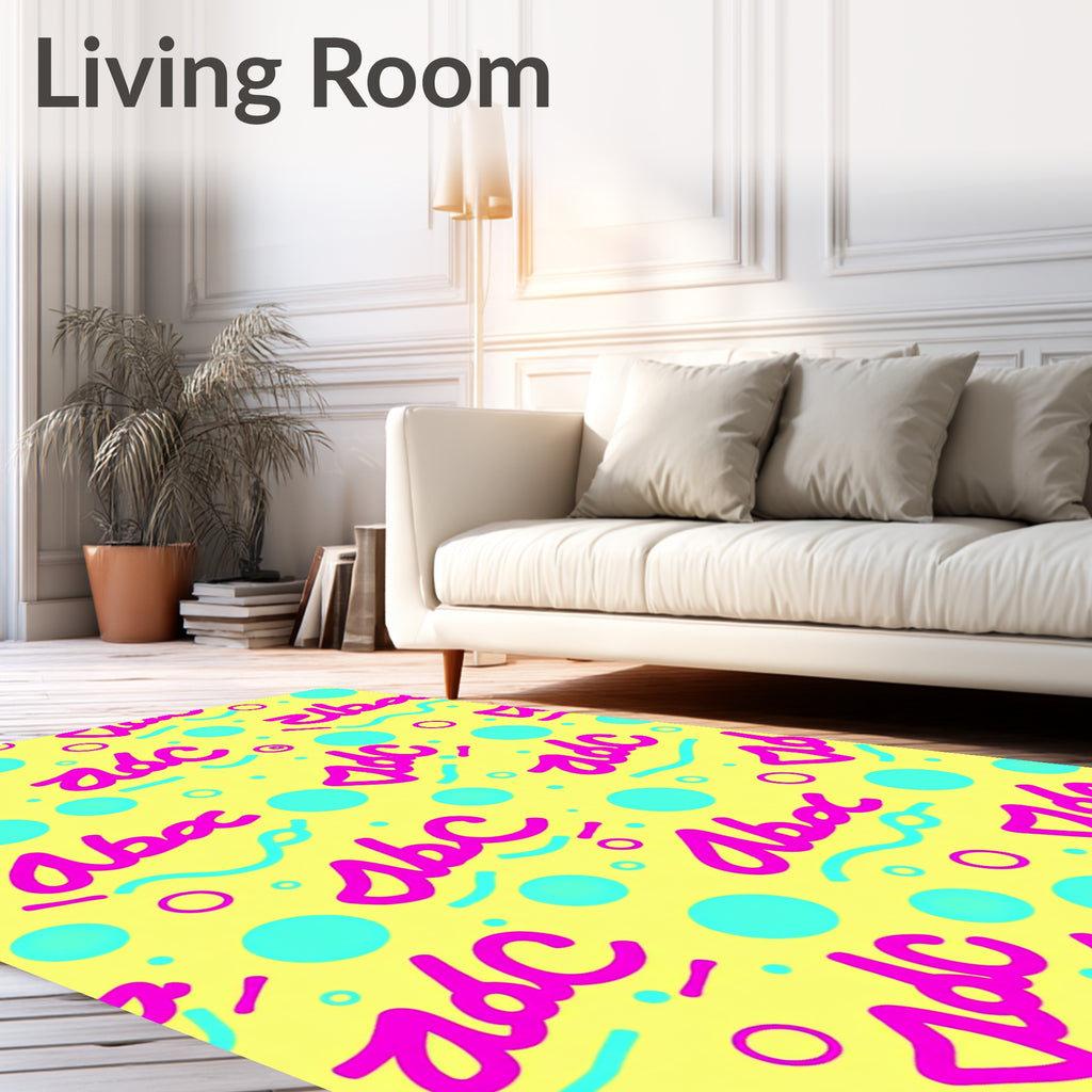 Bright Yellow Pink Blue ABC Circles Rug