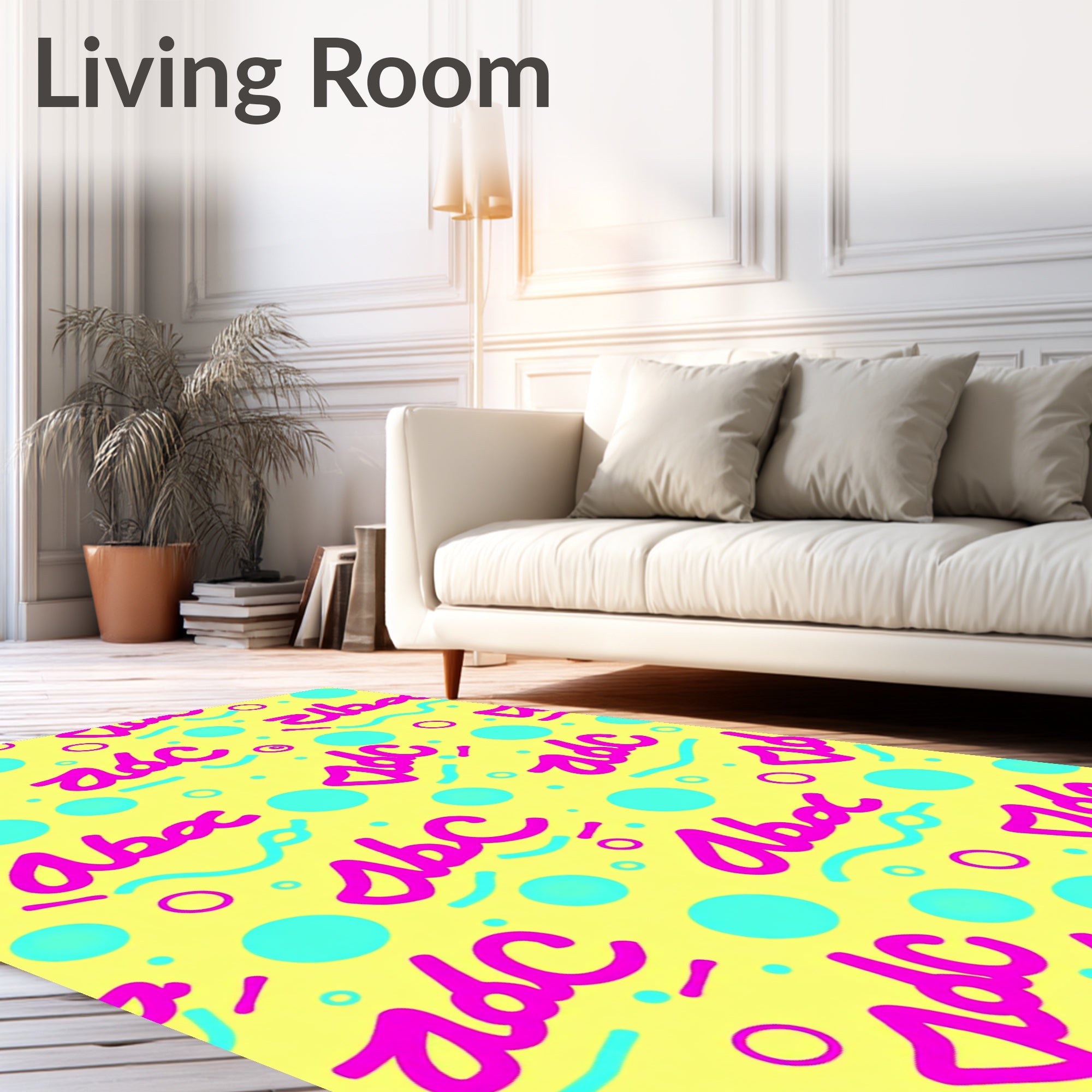 Bright Yellow Pink Blue ABC Circles Rug