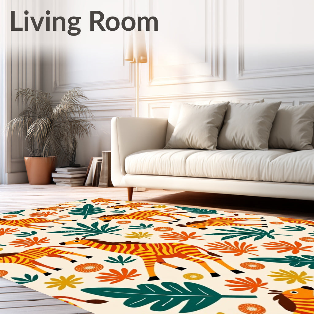 Bold Orange Yellow Zebra Foliage Rug