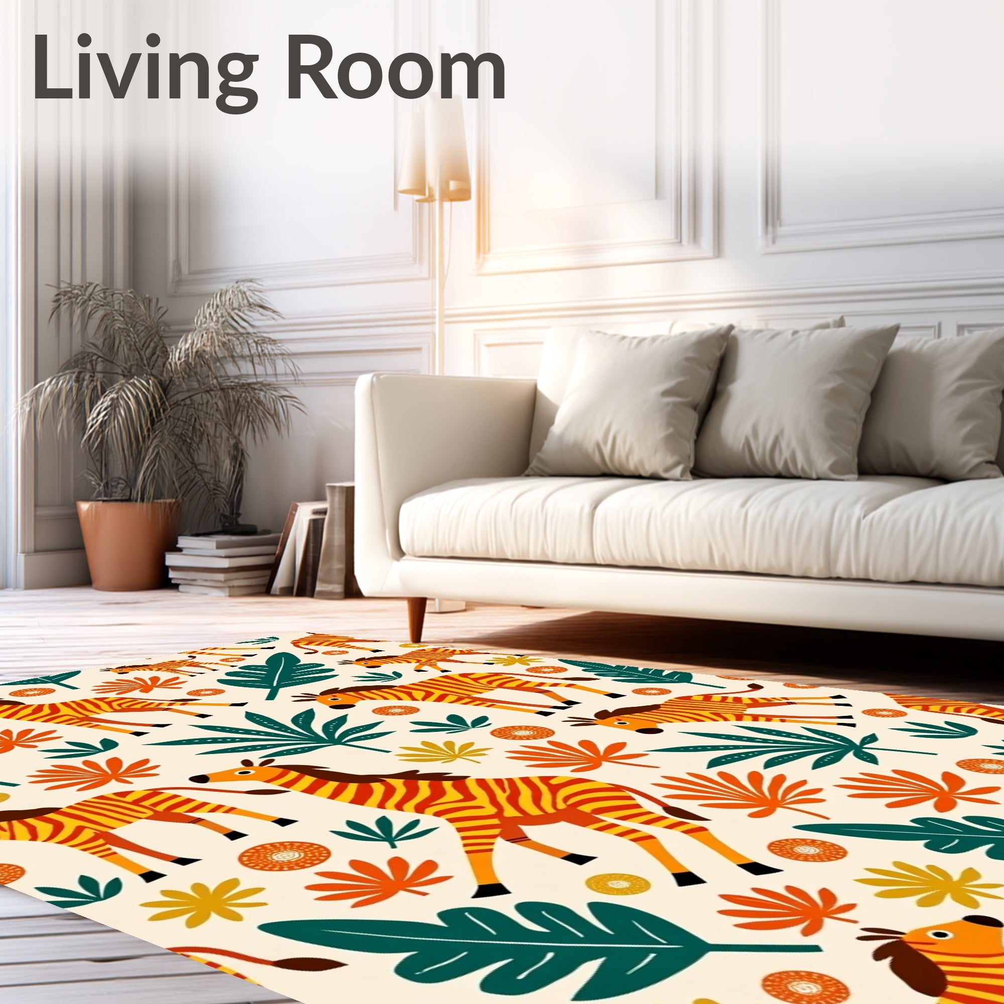 Bold Orange Yellow Zebra Foliage Rug