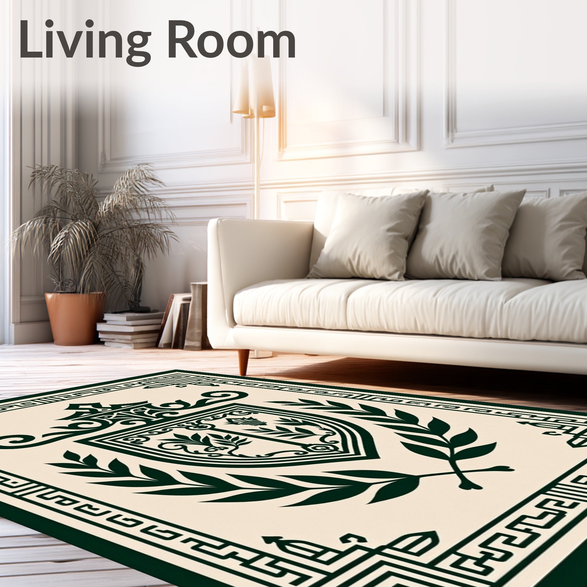 Dark Green Laurel Crest Emblem Rug