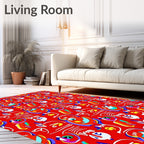 Whimsical Red Abstract Character Collage Rug