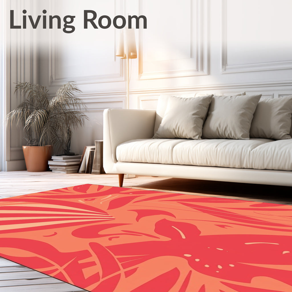 Coral Tropical Foliage Abstract Rug