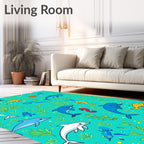 Aqua Ocean Life Dolphins Seahorses Fish Rug