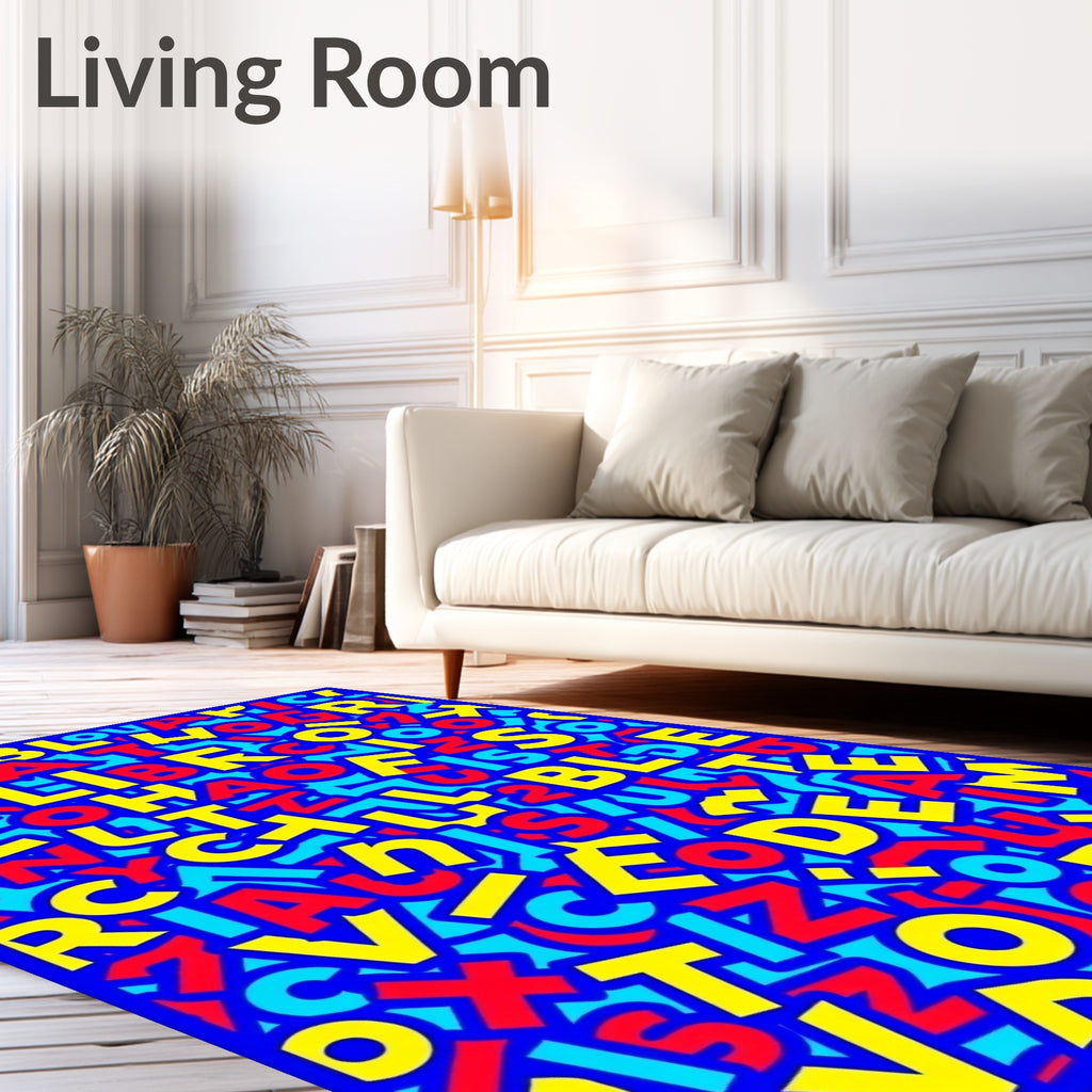Bold Red Yellow Alphabet Chaos Rug
