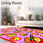 Kawaii Food Bowl Characters Pink Background Rug