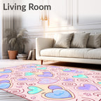 Pastel Hearts Swirl Whimsical Garden Rug