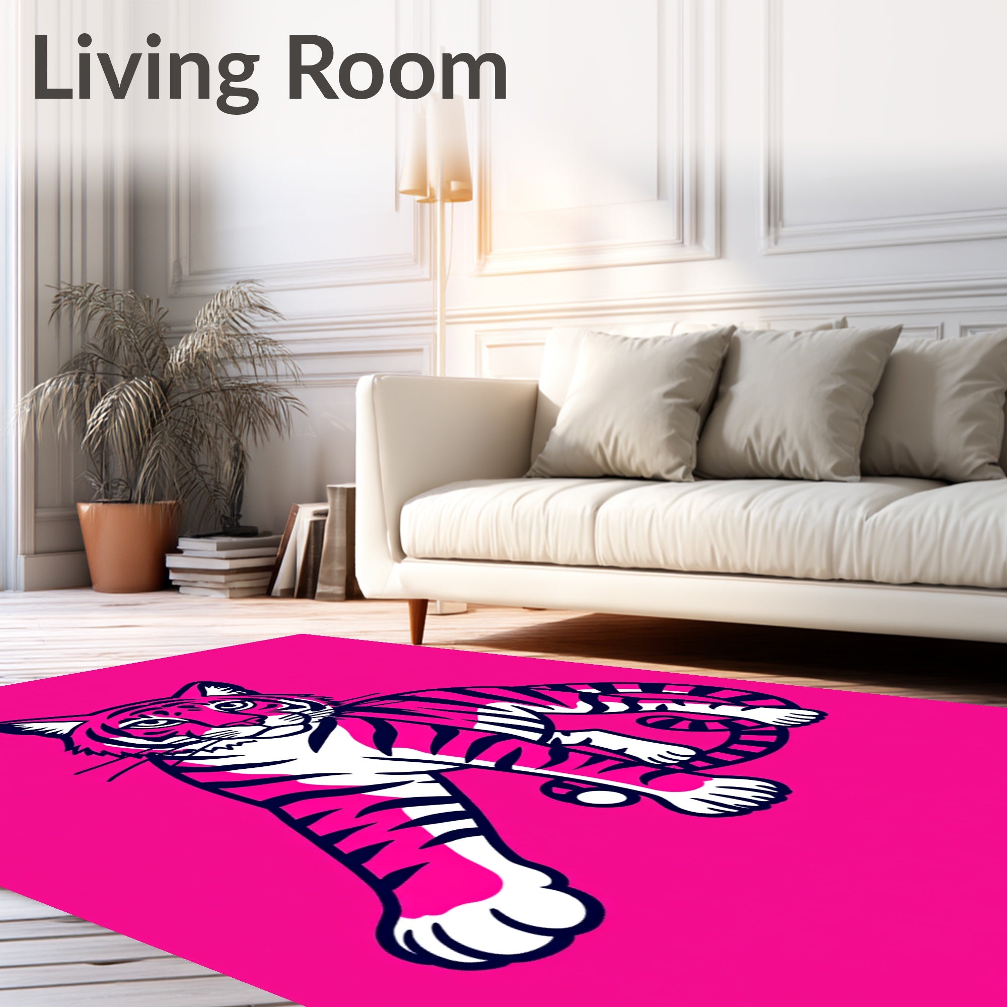 Bold Pink Tiger Portrait Rug
