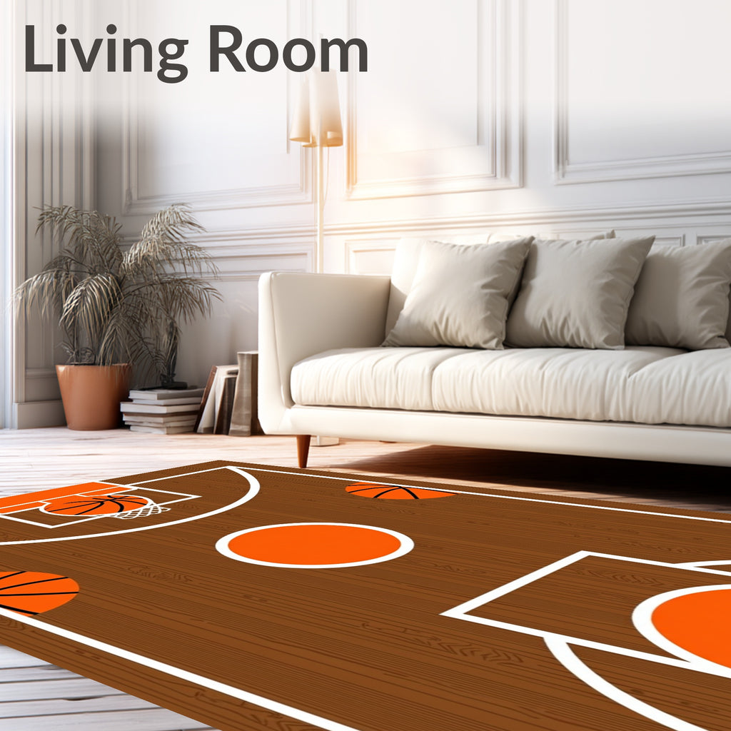 Brown Wood Court Basketball Circles Rug