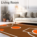 Brown Wood Court Basketball Circles Rug
