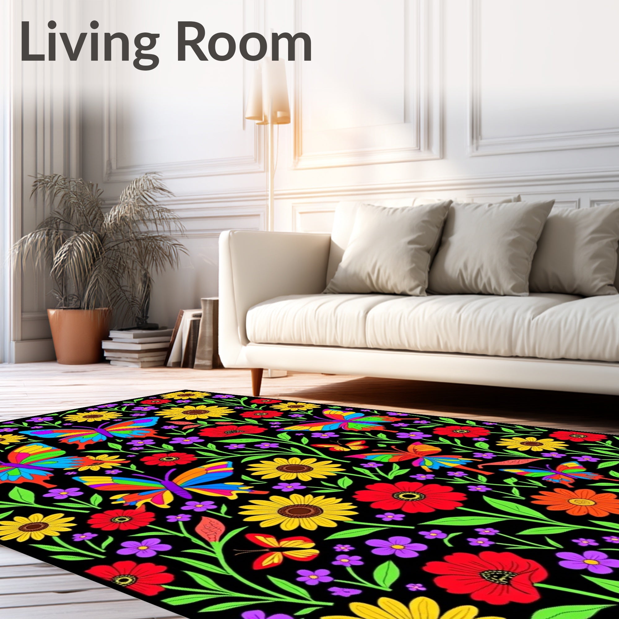 Vibrant Butterfly Garden Floral Rug