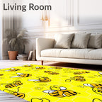 Yellow Honeycomb Bees Floral Whimsy Rug