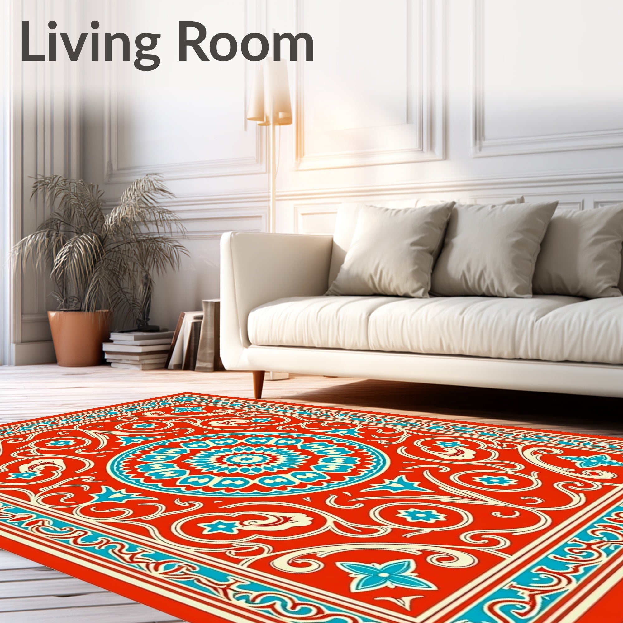 Vibrant Red Turquoise Floral Medallion Rug