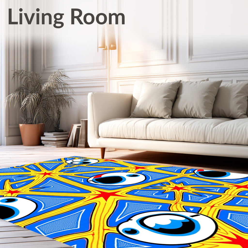 Radical Blue Yellow Starry Eyeball Rug