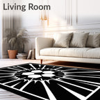 Striking Black White Soccer Ball Burst Rug