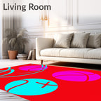 Crimson And Cyan Orb Swirl Rug