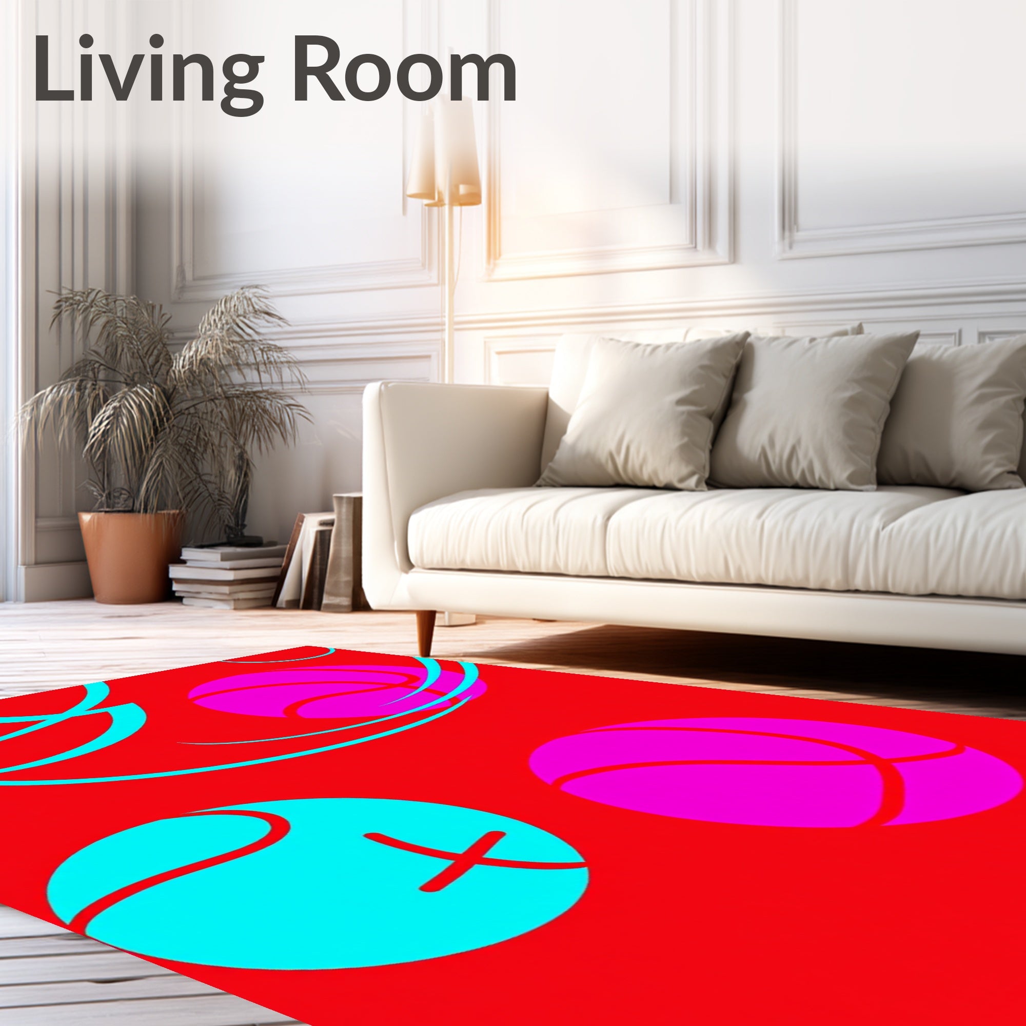 Crimson And Cyan Orb Swirl Rug